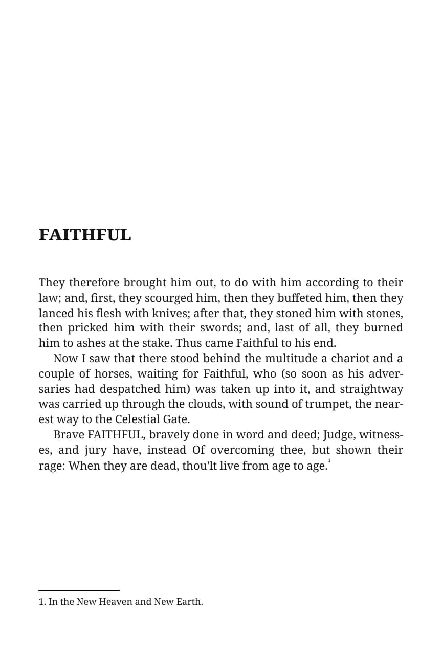 A page from The Pilgrim’s Progress with a footnote below the text and a short separating rule.