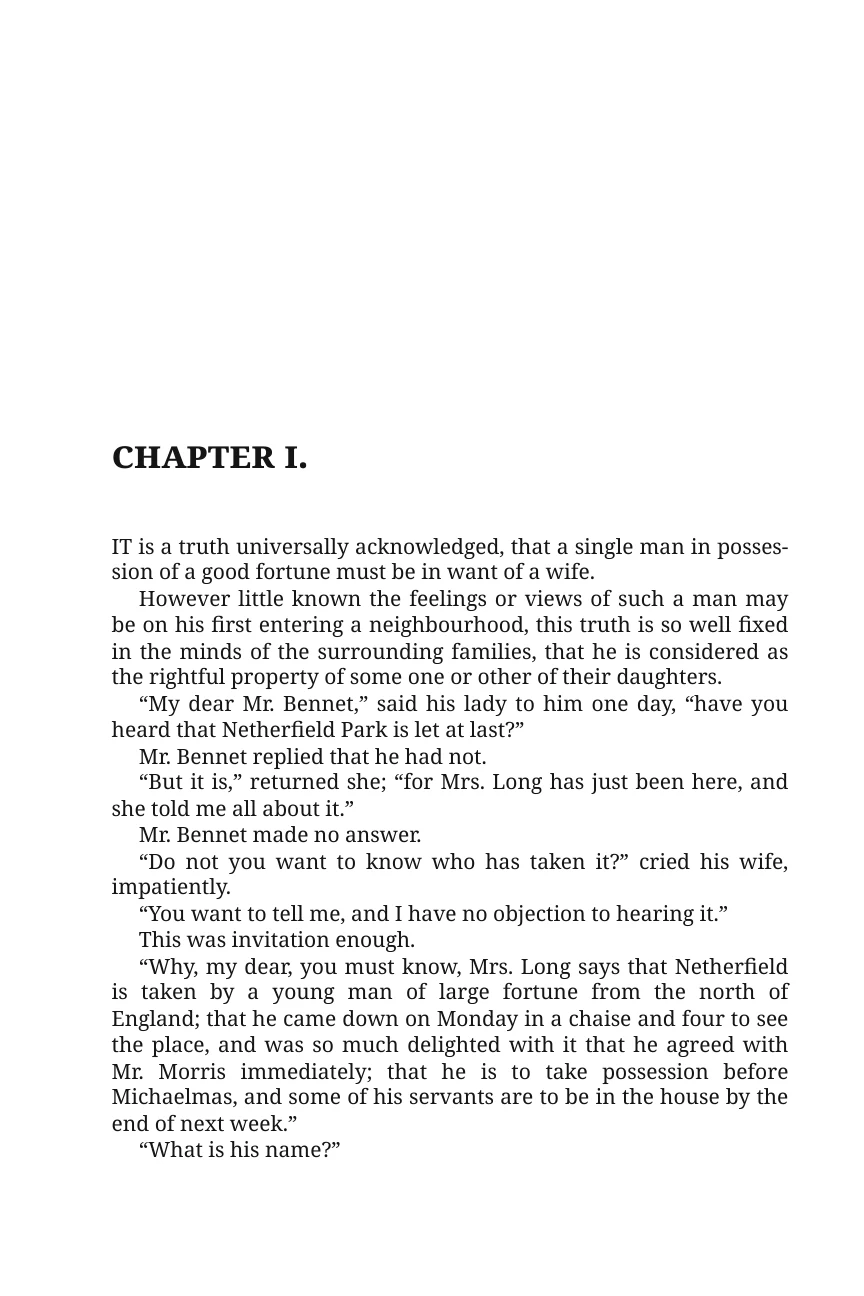 Corrected Pride and Prejudice chapter opening with generous margins.